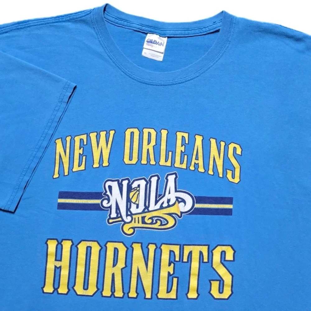 Vintage New Orleans Hornets T-Shirt Mens XL Double Sided NOLA Blue NBA